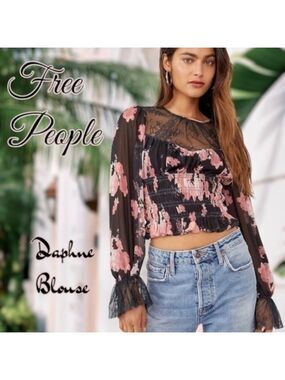 FREE PEOPLE Daphne Ruched Floral
Long Sleeve Sheer Lace Blouse NWT/MD